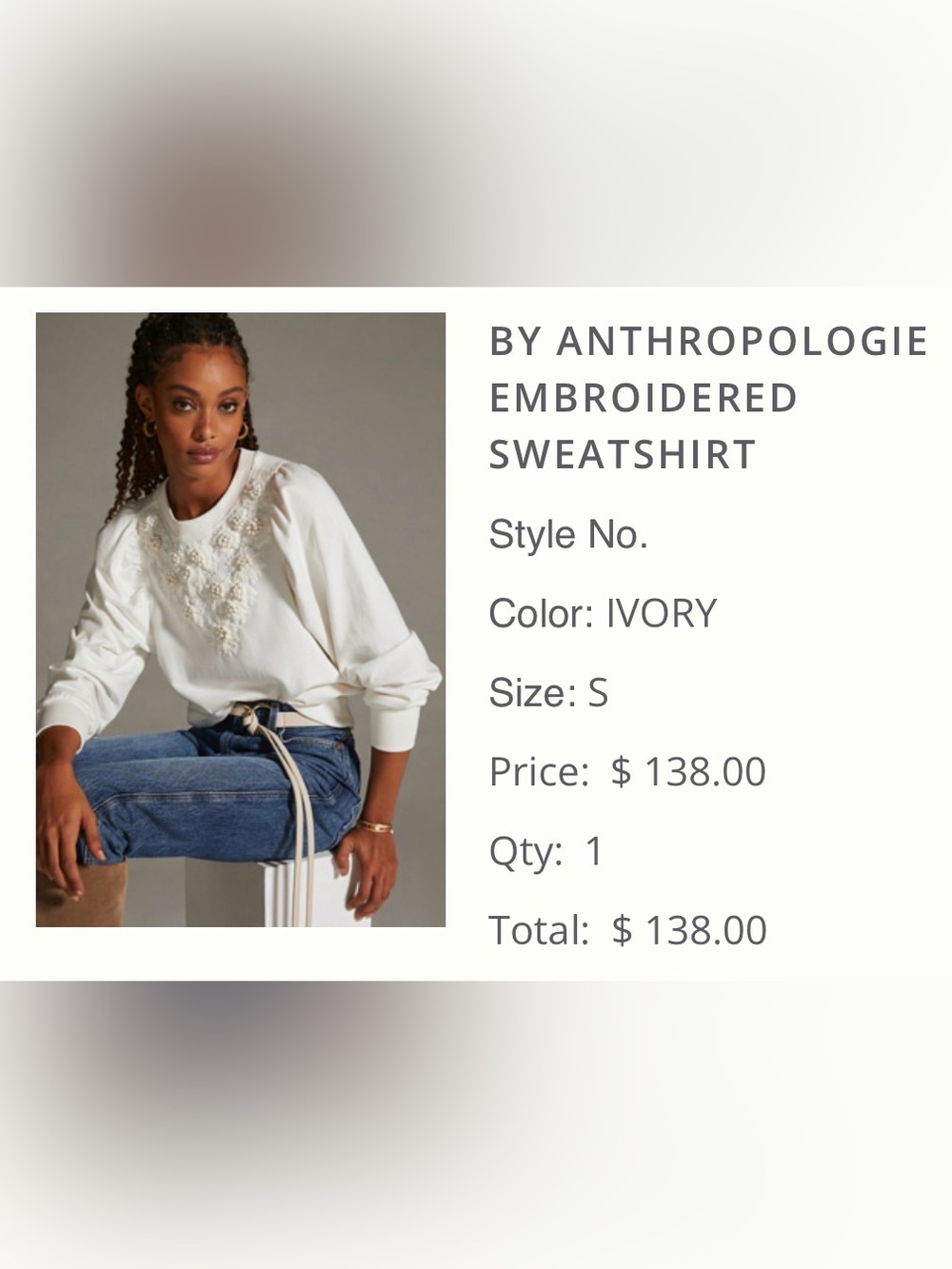 Anthropologie Embroidered Crewneck Sweatshirt - Ivory